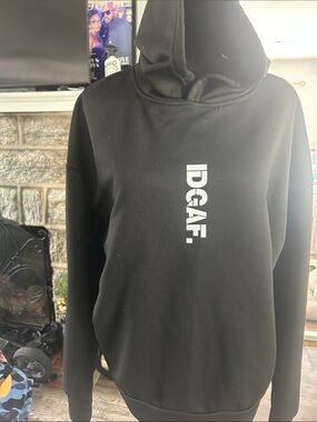 NFINITY Black Hoodie with White 'IDGAF.' Print
